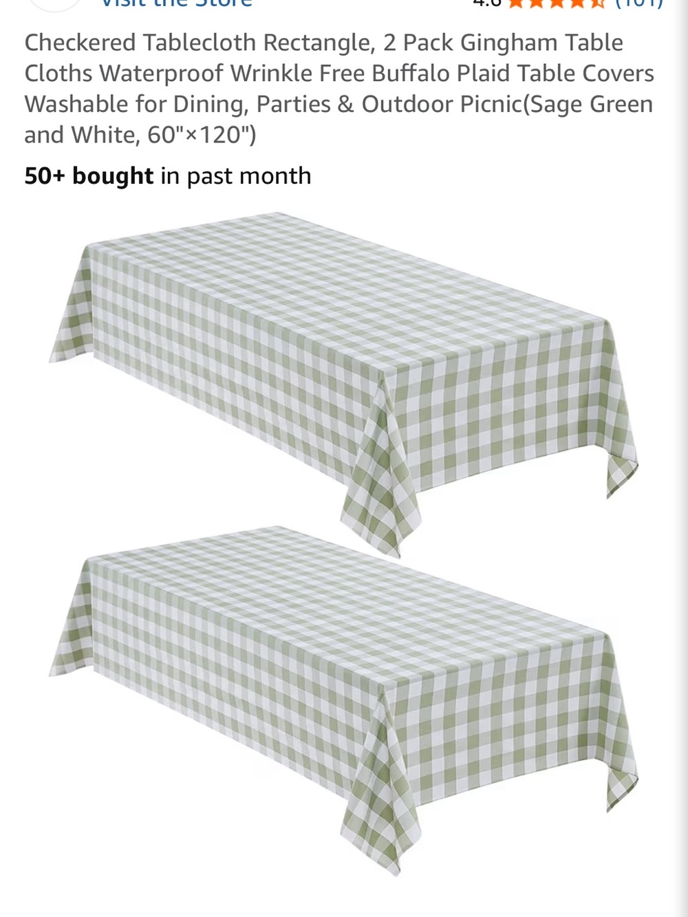 Gingham Tablecloth Set in Sage Green & White - 2-Pack